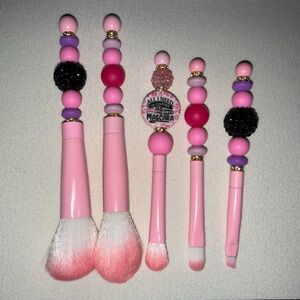 Handcrafted Pink and Purple Beadable Makeup Brush Set